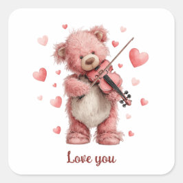 Adesivo Quadrado Love You Teddy with Violin