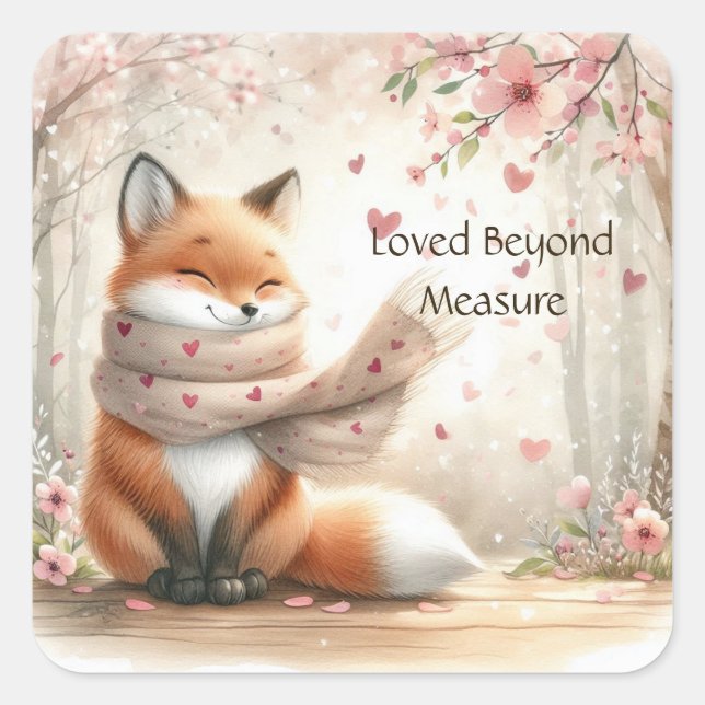 Adesivo Quadrado Loved Beyond Measure Whimsical Fox Sticker (Frente)