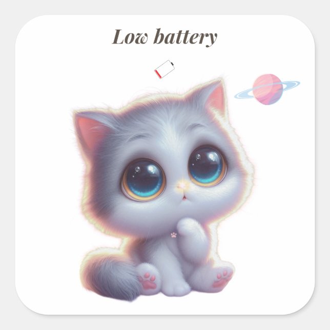 Adesivo Quadrado Low Battery Cat Meme Sticker (Frente)