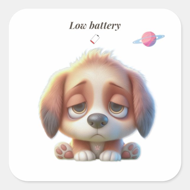 Adesivo Quadrado Low Battery Dog Sticker (Frente)