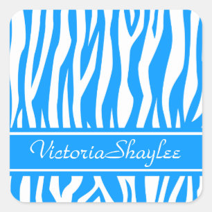 Adesivo Quadrado Lt Blue Zebra Print com texto personalizado