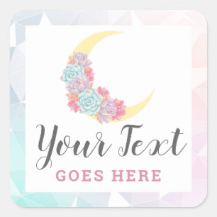 Adesivo Quadrado Lua & cacto floral místico Pastel de Boho dos