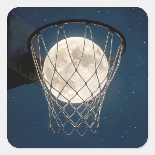 Adesivo Quadrado Lua Cheia em uma Rede de Basquete (Frente)