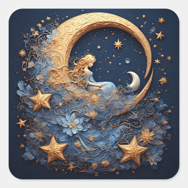 Adesivo Quadrado Lua Crescente Dourada Decorativa (Frente)