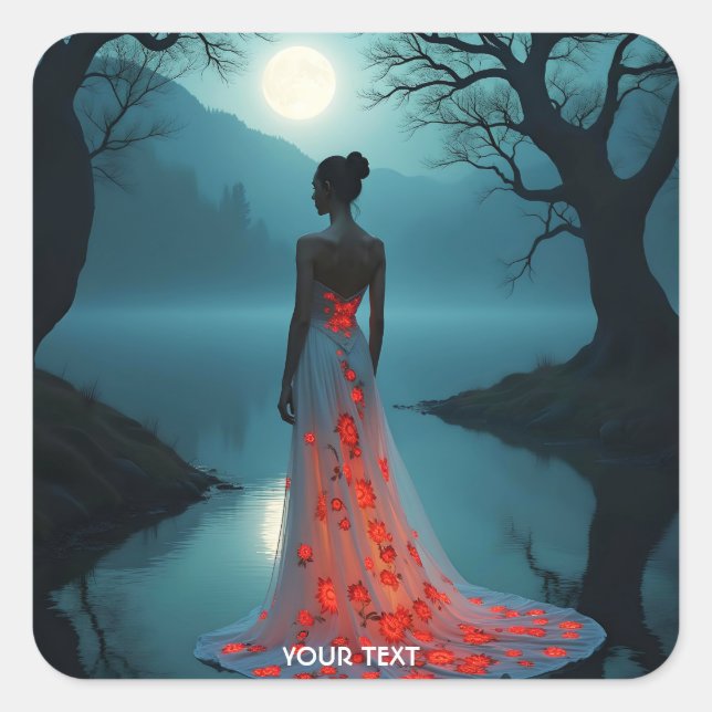 Adesivo Quadrado Lua de Fantasy Cute Lake Trees (Frente)