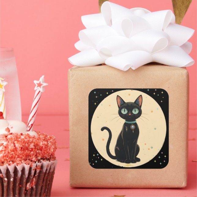 Adesivo Quadrado Lua de Gato Negro Futuro Atômica (Festa)