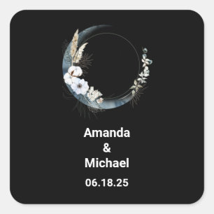 Adesivo Quadrado Lua do Crescente Azul com Casamento de Flores Bran