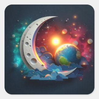 Adesivo Quadrado Lua e Estrelas