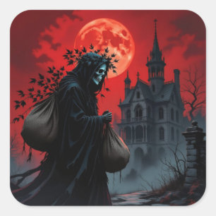 Adesivo Quadrado Lua Vermelha de Halloween