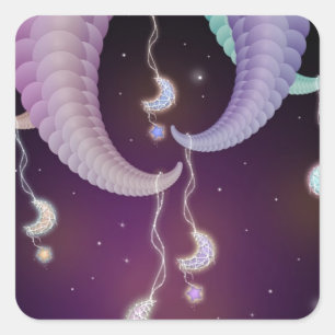Adesivo Quadrado Luas Penduradas e Estrelas Arte Fractal Surrealist