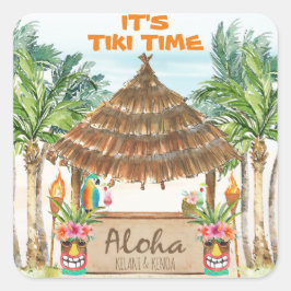 Adesivo Quadrado Luau Tiki | Praia Tropical Aloha