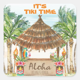Adesivo Quadrado Luau Tiki Praia Tropical Aloha