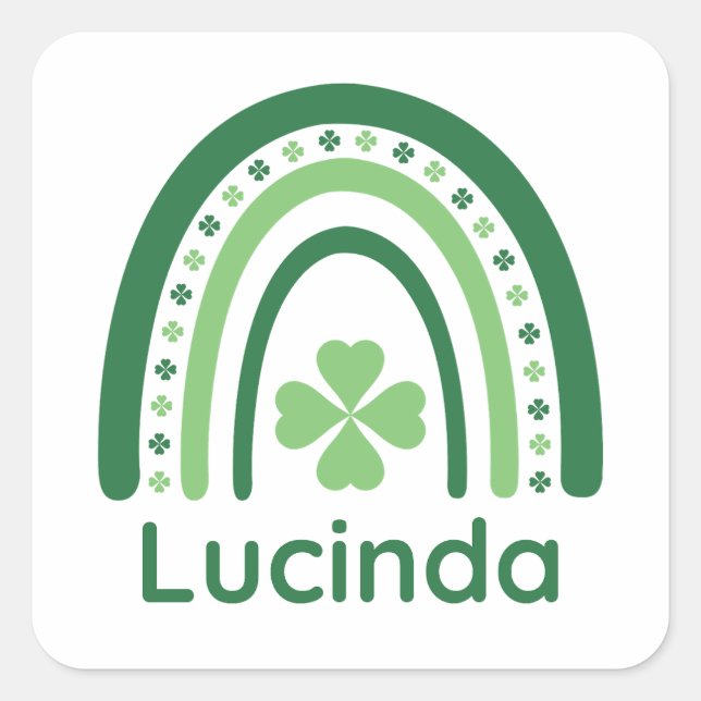 Adesivo Quadrado Lucinda Nome Clover Boho Rainbow (Frente)