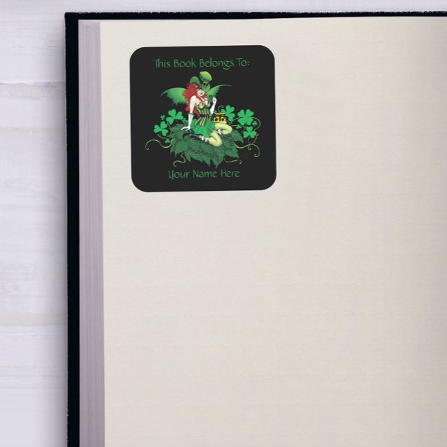 Adesivo Quadrado Luck Irish Fairy Green Bookplate (Criador carregado)