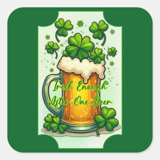 Adesivo Quadrado Lucky Beer St Patrick’s Day Shirt – Autocolante (Frente)