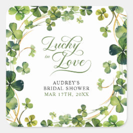 Adesivo Quadrado Lucky in Love Bridal Shower Green Shamrock