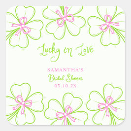 Adesivo Quadrado Lucky in Love ShamrockPink Green  Bridal Shower 