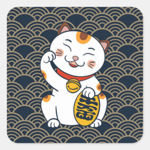 Adesivo Quadrado Lucky Japanese Calico Cat   Maneki Neko