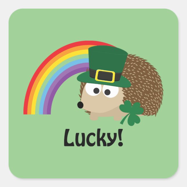 Adesivo Quadrado Lucky Leprechaun Hedgehog (Frente)
