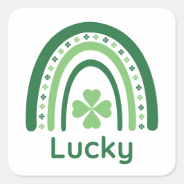 Adesivo Quadrado Lucky Name Clover Boho Rainbow