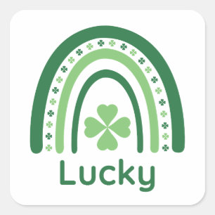 Adesivo Quadrado Lucky Name Clover Boho Rainbow