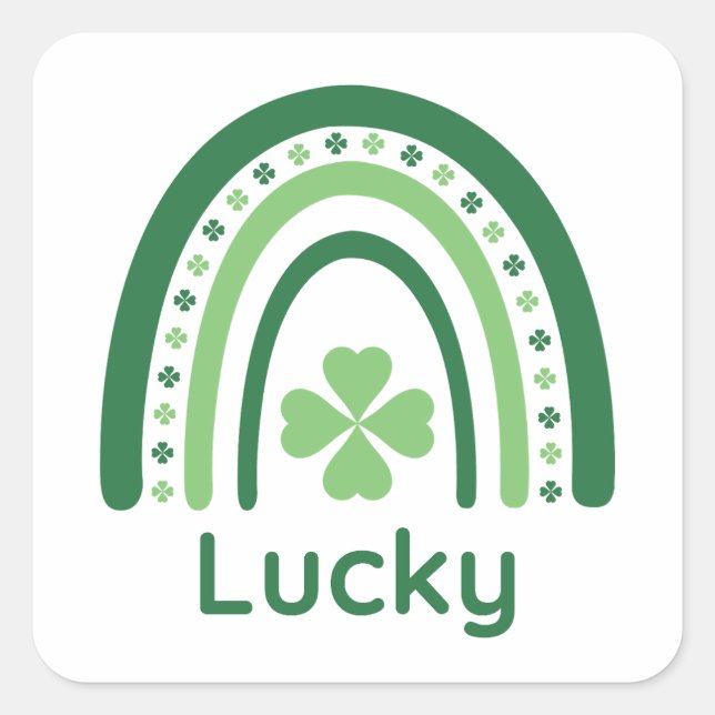 Adesivo Quadrado Lucky Name Clover Boho Rainbow (Frente)