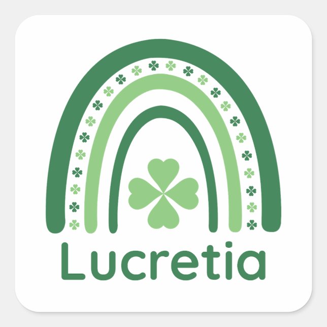 Adesivo Quadrado Lucretia Nome Clover Boho Rainbow (Frente)