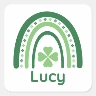 Adesivo Quadrado Lucy Nome Clover Boho Arco-íris