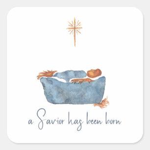 Adesivo Quadrado Luke 2:11 Natal Minimalista da Aquarela