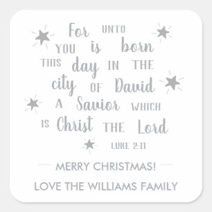 Adesivo Quadrado Luke 2:11 Presente de Natal Religioso no Silver Sc