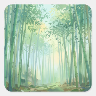 Adesivo Quadrado Lush Green Bamboo Forest and Sunlight