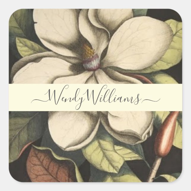 Adesivo Quadrado Lush Magnolia Blooms Script Tipo Envelope Seals (Frente)