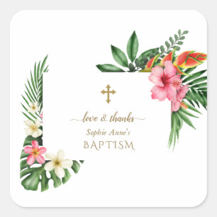 Adesivo Quadrado Lush Tropical Garden Flowers Bloom Girl Baptism