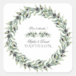 Adesivo Quadrado Lush Watercolor Olive Branch Wreath Casamento