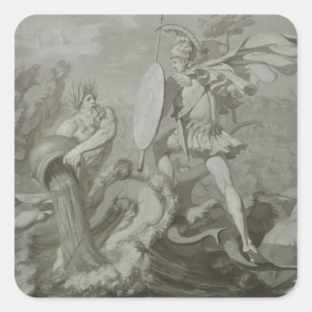 Adesivo Quadrado Luta contra Aquiles com o rio Scamander (Frente)
