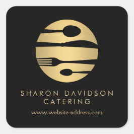 Adesivo Quadrado Luxe Gold Catering Logo Restaurante, Comida Preta