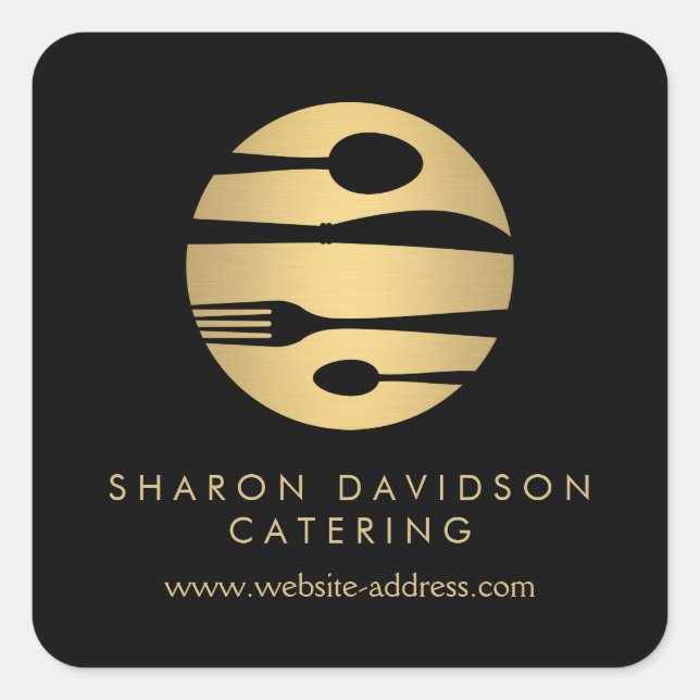 Adesivo Quadrado Luxe Gold Catering Logotipo Restaurante, Comida Pr (Frente)