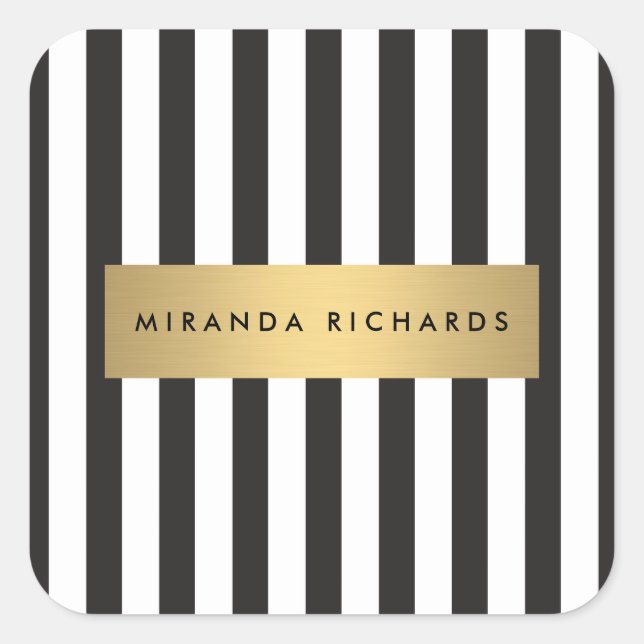 Adesivo Quadrado Luxe Negrito Listras Pretas e Brancas com Barra Do (Frente)