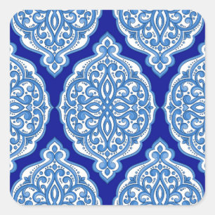 Adesivo Quadrado Luxo branco-azul, ornamento turco.