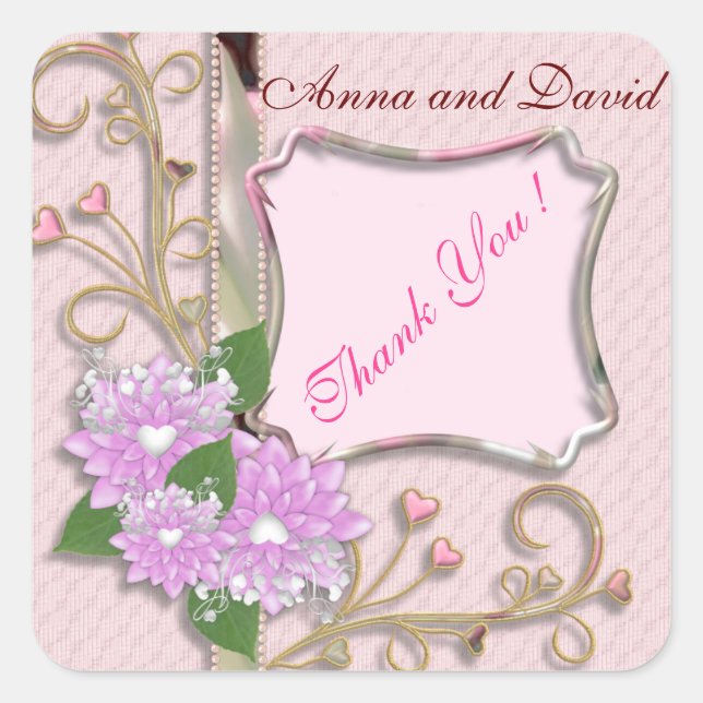 Adesivo Quadrado Luxo Moderno Coração Rosa Adicione Seu Texto (Frente)