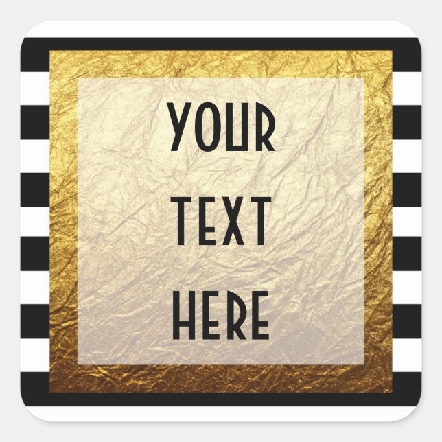 Adesivo Quadrado Luxo Moderno em Ouro sobre Listra Preta e Branca B (Frente)