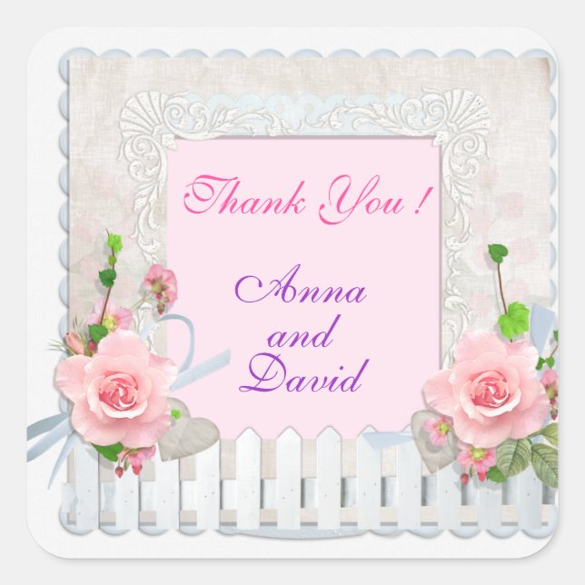 Adesivo Quadrado Luxo Moderno Rosa Floral Adicione Seu Texto (Frente)