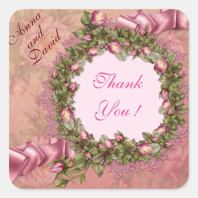 Adesivo Quadrado Luxo Rosa Rosa Moderno Adicione Seu Texto (Frente)