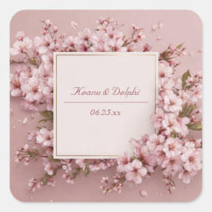 Adesivo Quadrado Luxuriante Beijo Cor-de-Rosa Flor de Cerejeira Dou