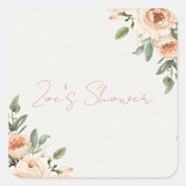 Adesivo Quadrado Luxury Floral Bridal Shower Envelope Seal | Blush