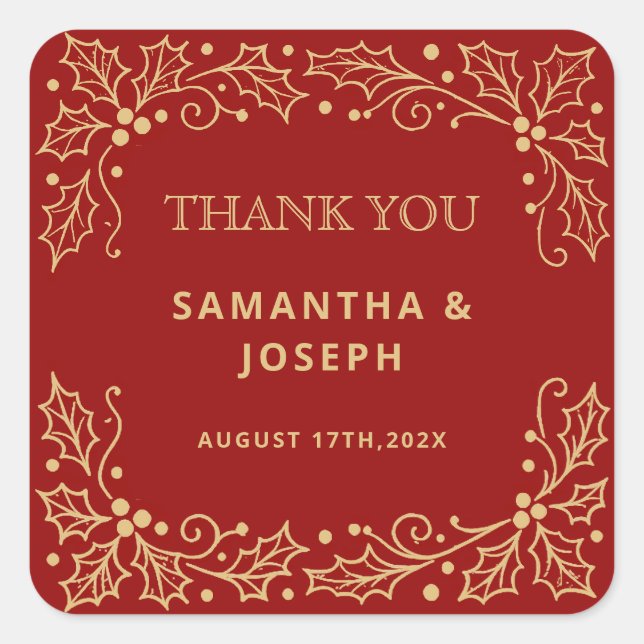 Adesivo Quadrado Luxury Red & Antique-Gold Wedding (Frente)