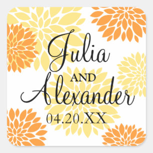 Adesivo Quadrado Luz alaranjada elegante - casamento floral amarelo