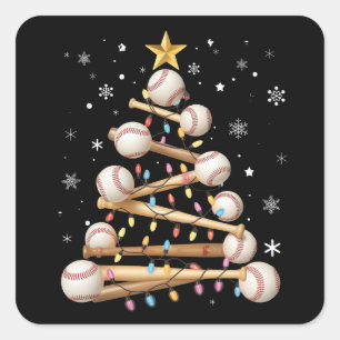 Adesivo Quadrado Luz de árvore de Natal de beisebol Xmas Amante de
