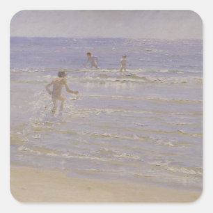 Adesivo Quadrado Luz do sol em Skagen: Meninos que nadam, 1892