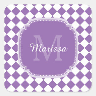 Adesivo Quadrado Luz na moda - nome Monogrammed verificado roxo